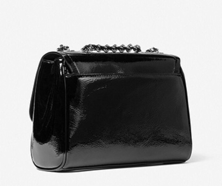 Parker Medium Crinkled Patent Leather Shoulder Bag Black